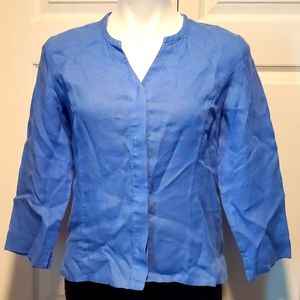 Talbots Petites Irish Linen Women's Long Sleeve Blue Top - Size 8